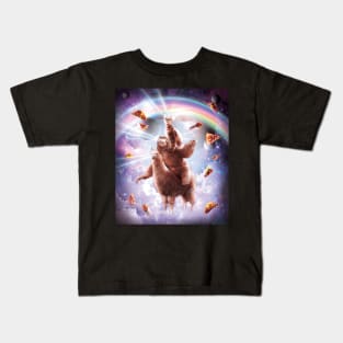 Laser Eyes Space Cat Riding Sloth, Llama - Rainbow Kids T-Shirt